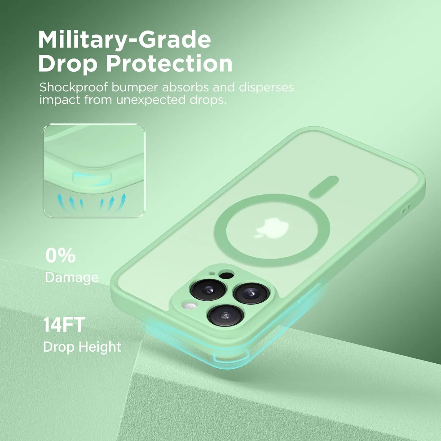 Magnetic for iPhone 13 Pro Case, [Compatible with MagSafe] [Full Camera Protection] Shockproof Protective Slim Translucent Matte Phone Case for iPhone 13 Pro 6.1'', Bamboo Green