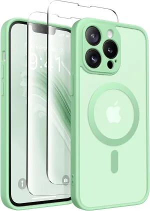 Magnetic for iPhone 13 Pro Case, [Compatible with MagSafe] [Full Camera Protection] Shockproof Protective Slim Translucent Matte Phone Case for iPhone 13 Pro 6.1'', Bamboo Green