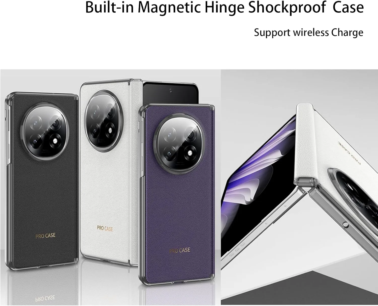 Magnetic Hinge Case Compatible with Oppo Find N5,with Magnetic Ring Leather Full Body Protection Protective Case Cover for Find N5 (Black)