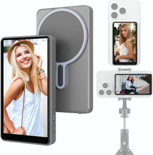 Magnetic Phone Vlog Selfie Monitor Screen，Using Phone Rear Camera for Selfie Vlog Live Stream TikTok, Compatible with iPhone & Android， A Choice for Photography Enthusiasts (Grey)