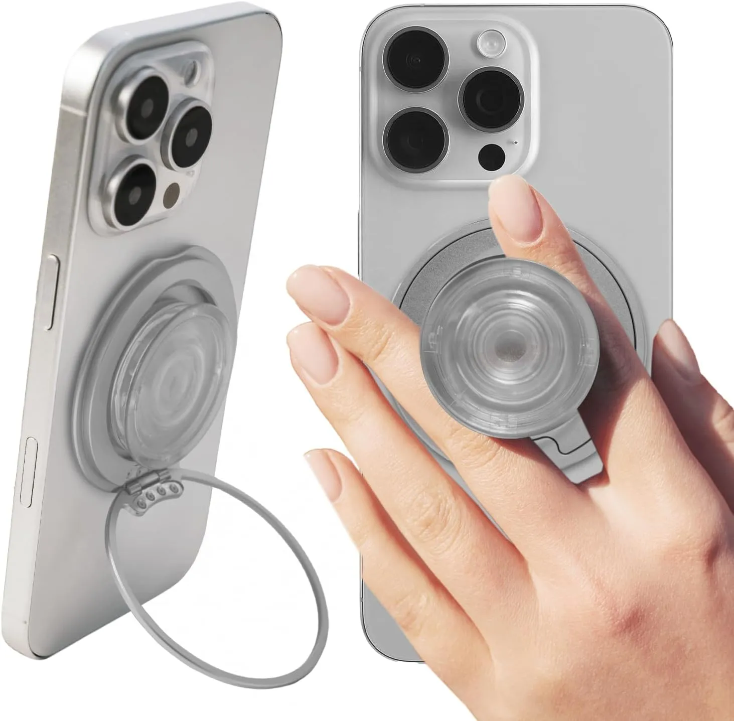 Magnetic Ultra-Thin Collapsible Phone Grip – Sleek Magnetic Phone Holder for iPhone & Android, 360 Rotation, Wireless Charger Compatible, Durable & Portable (White)