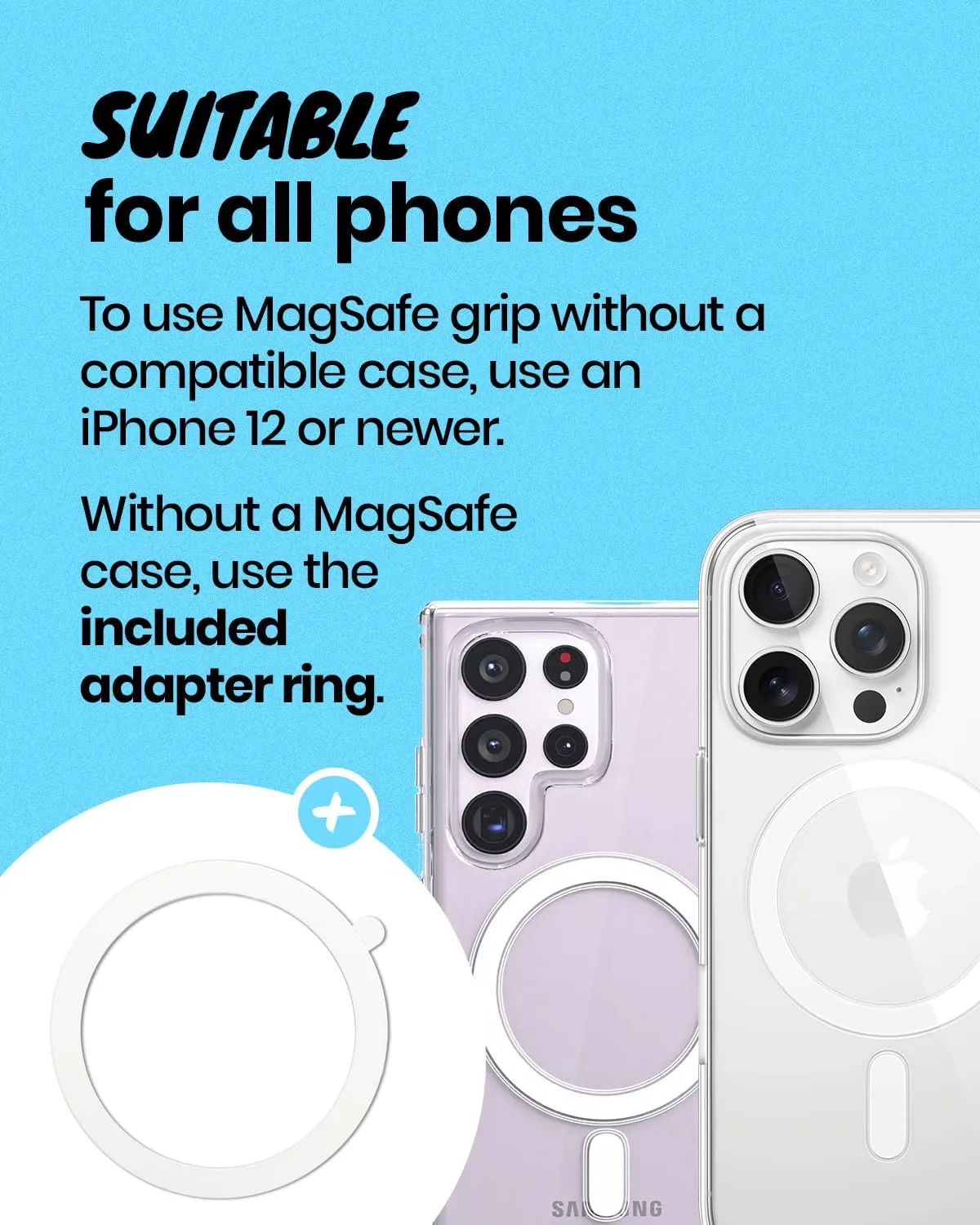 Magnetic Ultra-Thin Collapsible Phone Grip – Sleek Magnetic Phone Holder for iPhone & Android, 360 Rotation, Wireless Charger Compatible, Durable & Portable (White)