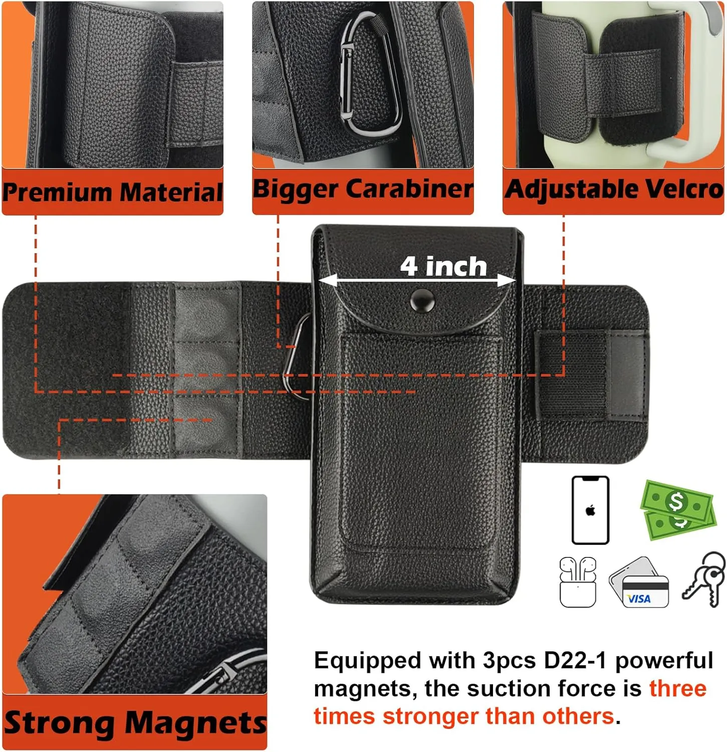 Magnetic Water Bottle Holder, Magnetic Cup Holder for Gym, Strong Magnet Mount Phone Pouch Bag, Heavy Duty Fitness Water Bottles Accessories for Stanley, Owala Soufull Bottle