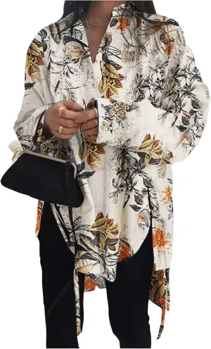 MakeMeChic Women's Leopard Print Oversized Long Sleeve Collared Button Down Shirt Blouse Tops