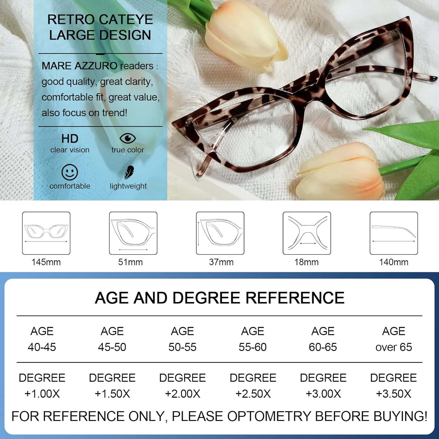MARE AZZURO Blue Blocking Glasses for Women, Cat Eye Computer Gaming Glasses for Eyestrain