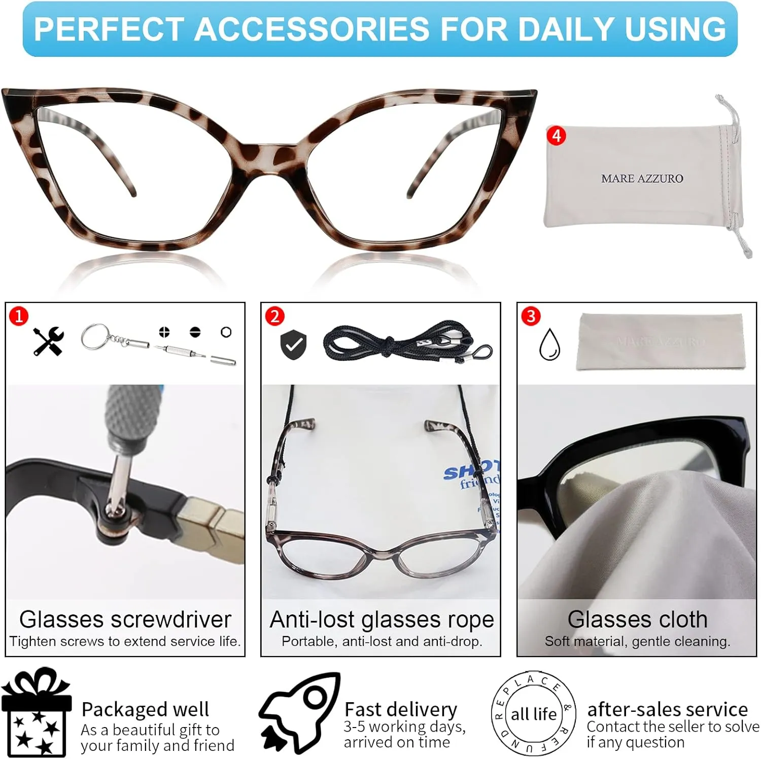 MARE AZZURO Blue Blocking Glasses for Women, Cat Eye Computer Gaming Glasses for Eyestrain