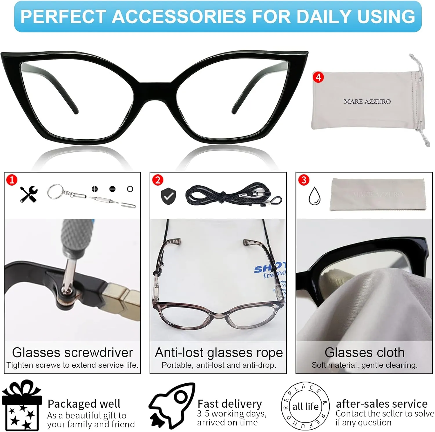 MARE AZZURO Blue Blocking Glasses Women, Ladies Computer Gaming Glasses for Eye Strain