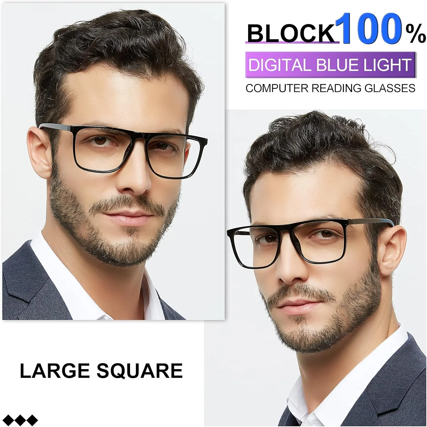 MARE AZZURO Blue Light Blocking Glasses Men Large Square Computer Reading Gaming TV Screen Glasses Anti Eyestrain & UV Glare (Black, 0)