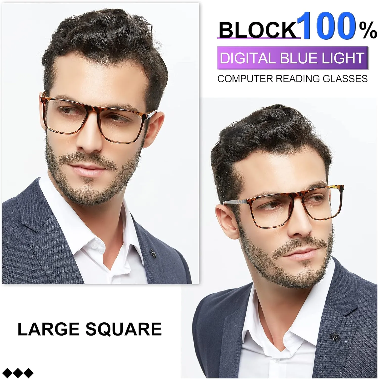 MARE AZZURO Blue Light Blocking Glasses Men Large Square Computer Reading Gaming TV Screen Glasses (Tortoise, 0.00)