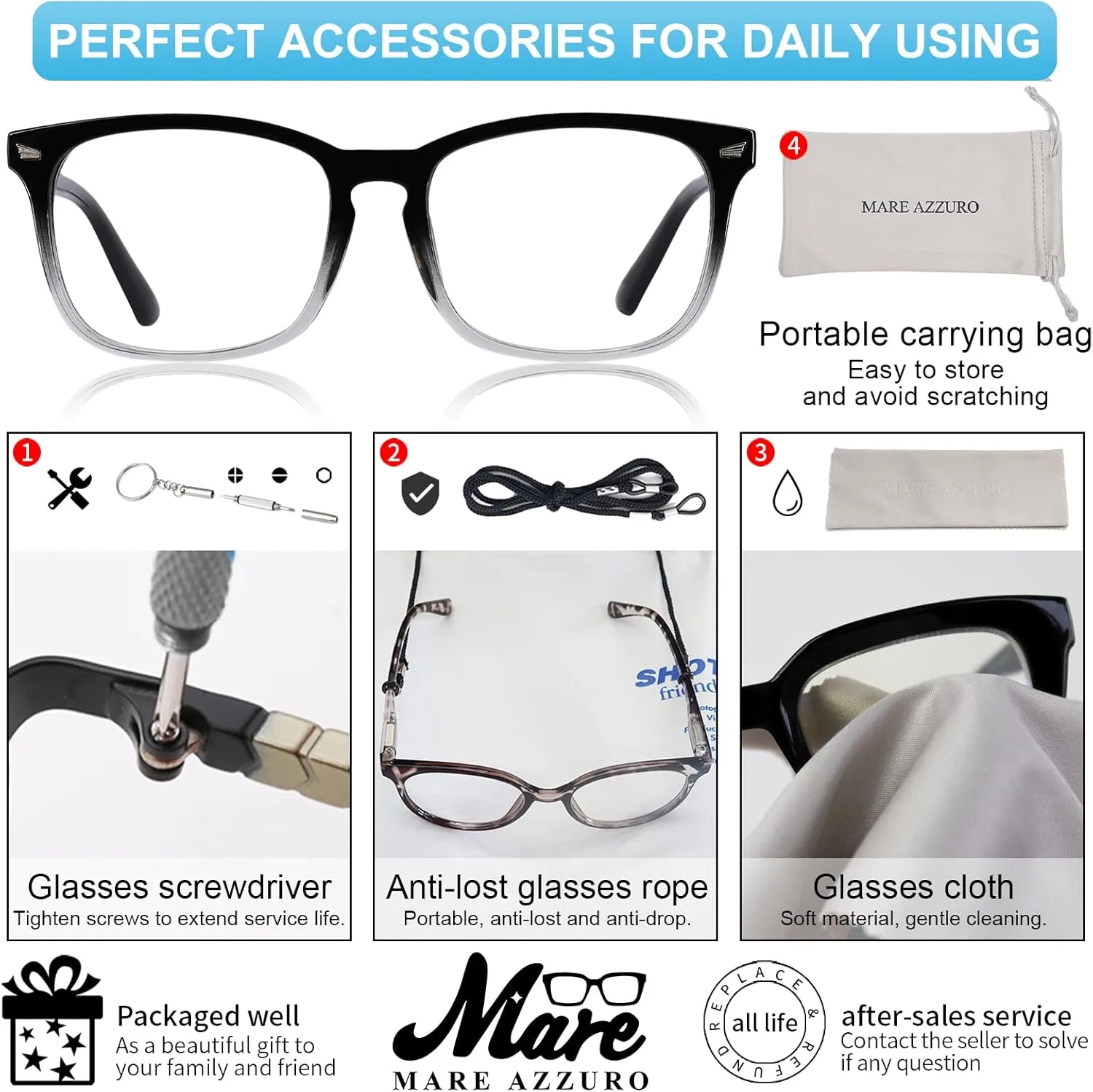 MARE AZZURO Blue Light Blocking Reading Glasses Women Computer Readers 0 1.0 1.25 1.5 1.75 2.0 2.25 2.5 2.75 3.0 3.5 4.0 5.0 6.0 (Black-clear, 0)