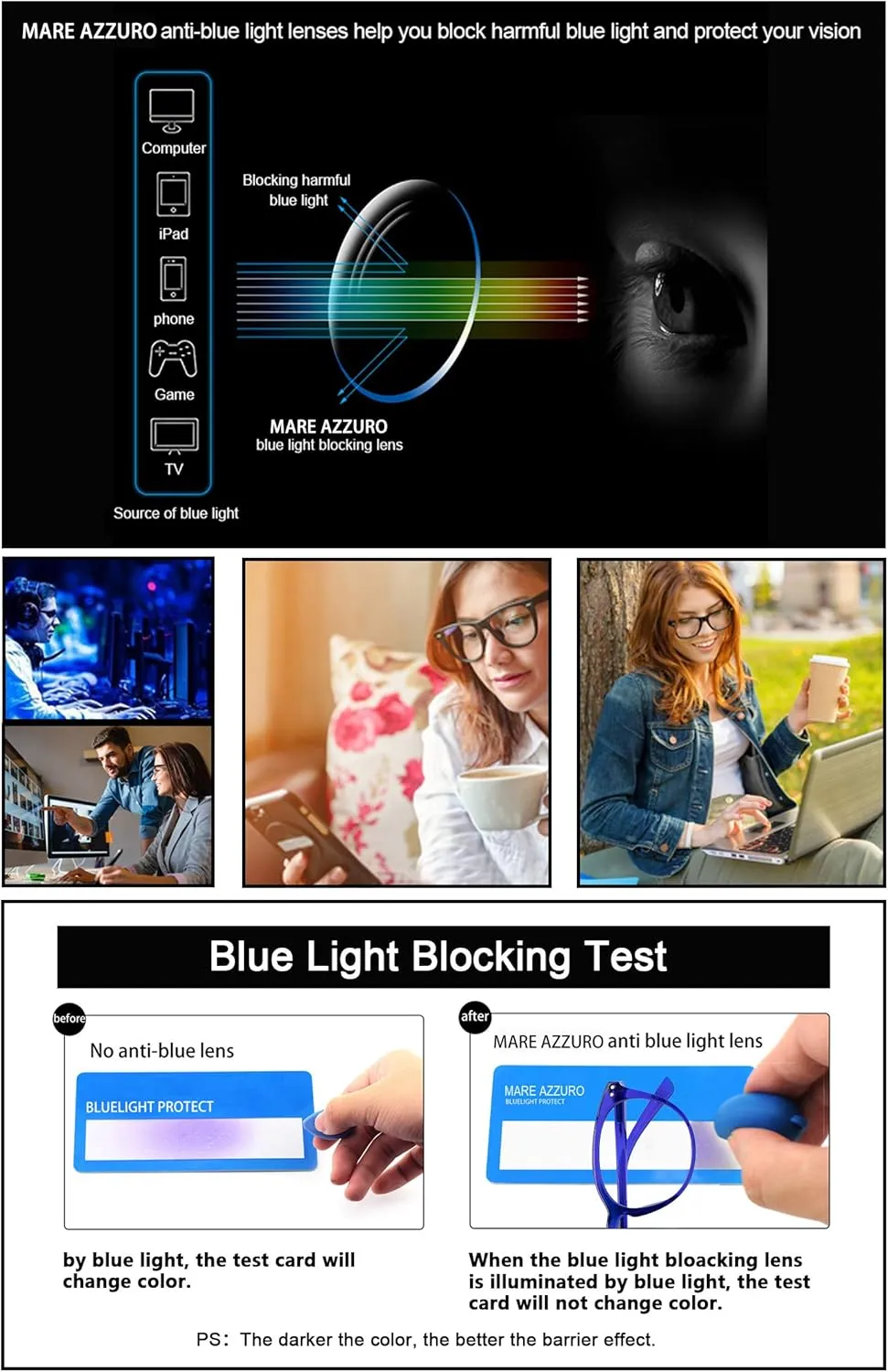 MARE AZZURO Blue Light Blocking Reading Glasses Women Stylish Filter Glare UV Computer Readers 0 1.0 1.5 2.0 2.5 3.0 3.5 4.0 (Blue, 150)