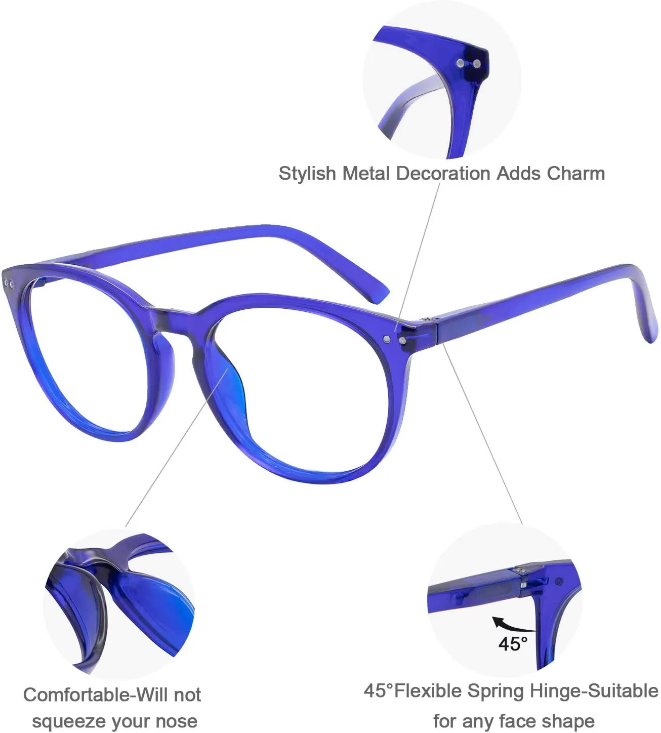 MARE AZZURO Blue Light Blocking Reading Glasses Women Stylish Filter Glare UV Computer Readers 0 1.0 1.5 2.0 2.5 3.0 3.5 4.0 (Blue, 150)