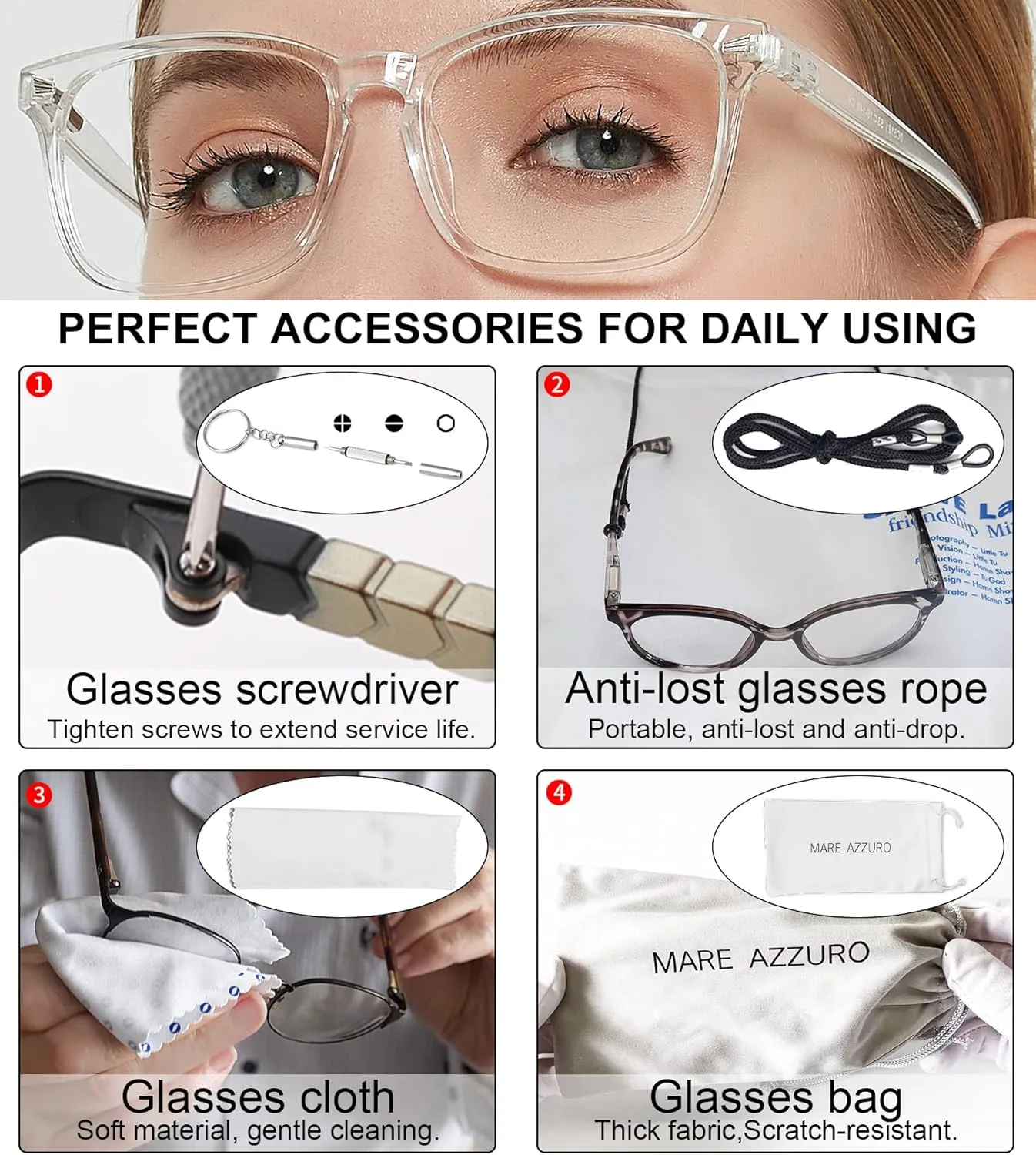 MARE AZZURO Computer Gaming Glasses Women, Blue Light Blocking Glasses, Anti Blue Light Glasses Block Glare & UV400