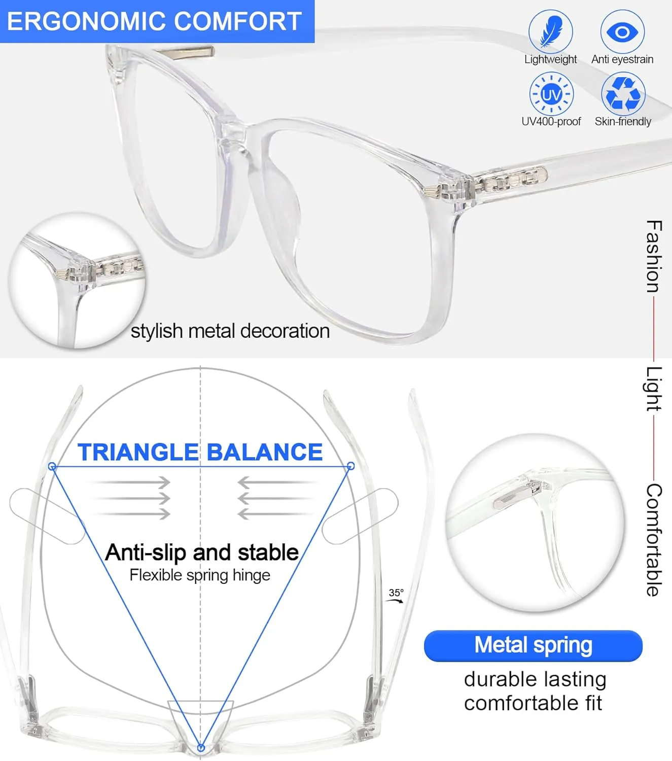 MARE AZZURO Computer Gaming Glasses Women, Blue Light Blocking Glasses, Anti Blue Light Glasses Block Glare & UV400