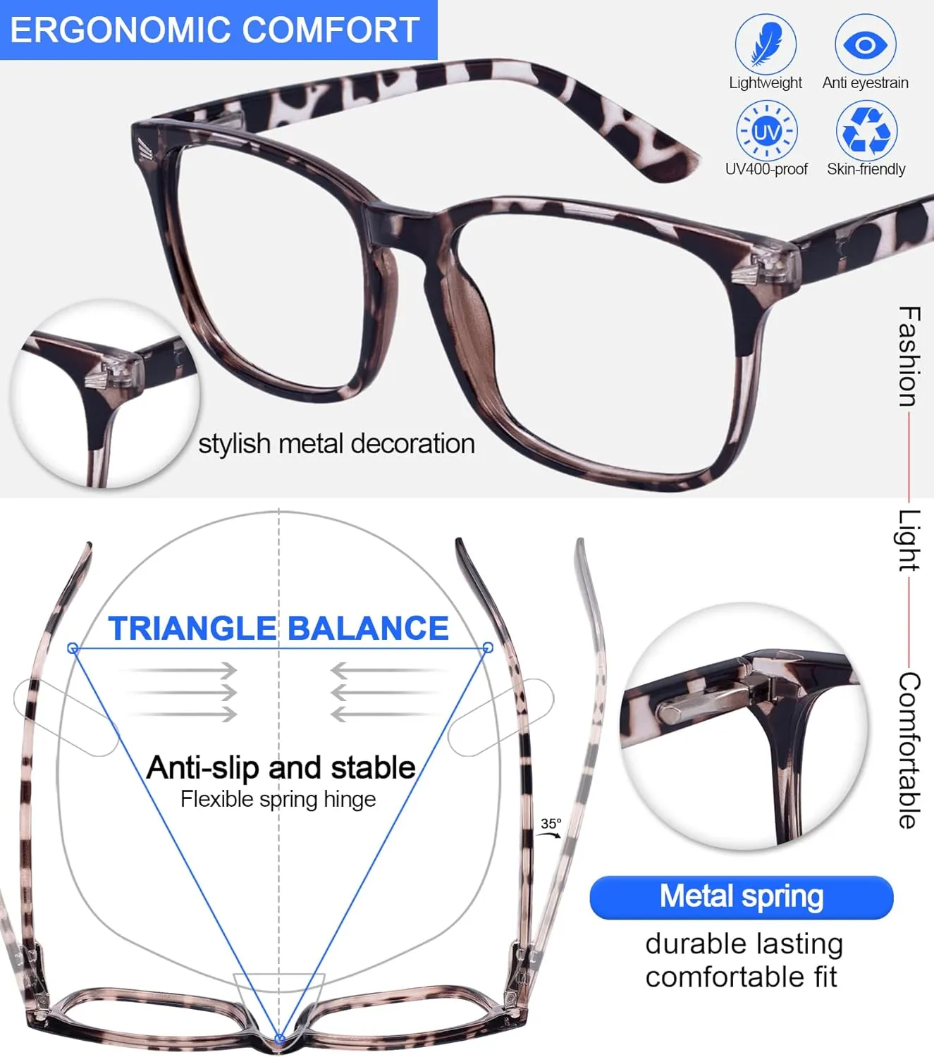 MARE AZZURO Computer Reading Glasses Women Blue Light Blocking Readers 0 1.00 1.25 1.50 1.75 2.00 2.25 2.50 2.75 3.00 3.50 4.00 5.00 6.00 (Leopard, 3.0)