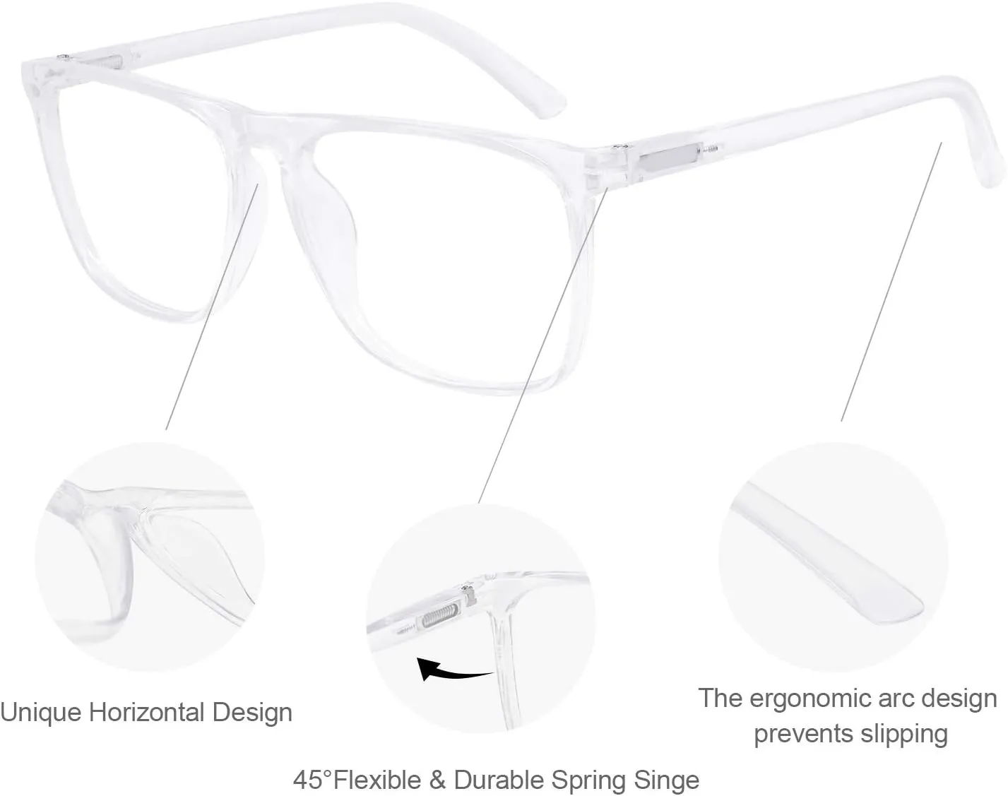 MARE AZZURO Large Computer Glasses Men, Blue Ligth Blocking Gaming Glasses, Transparent Eyewear Frame
