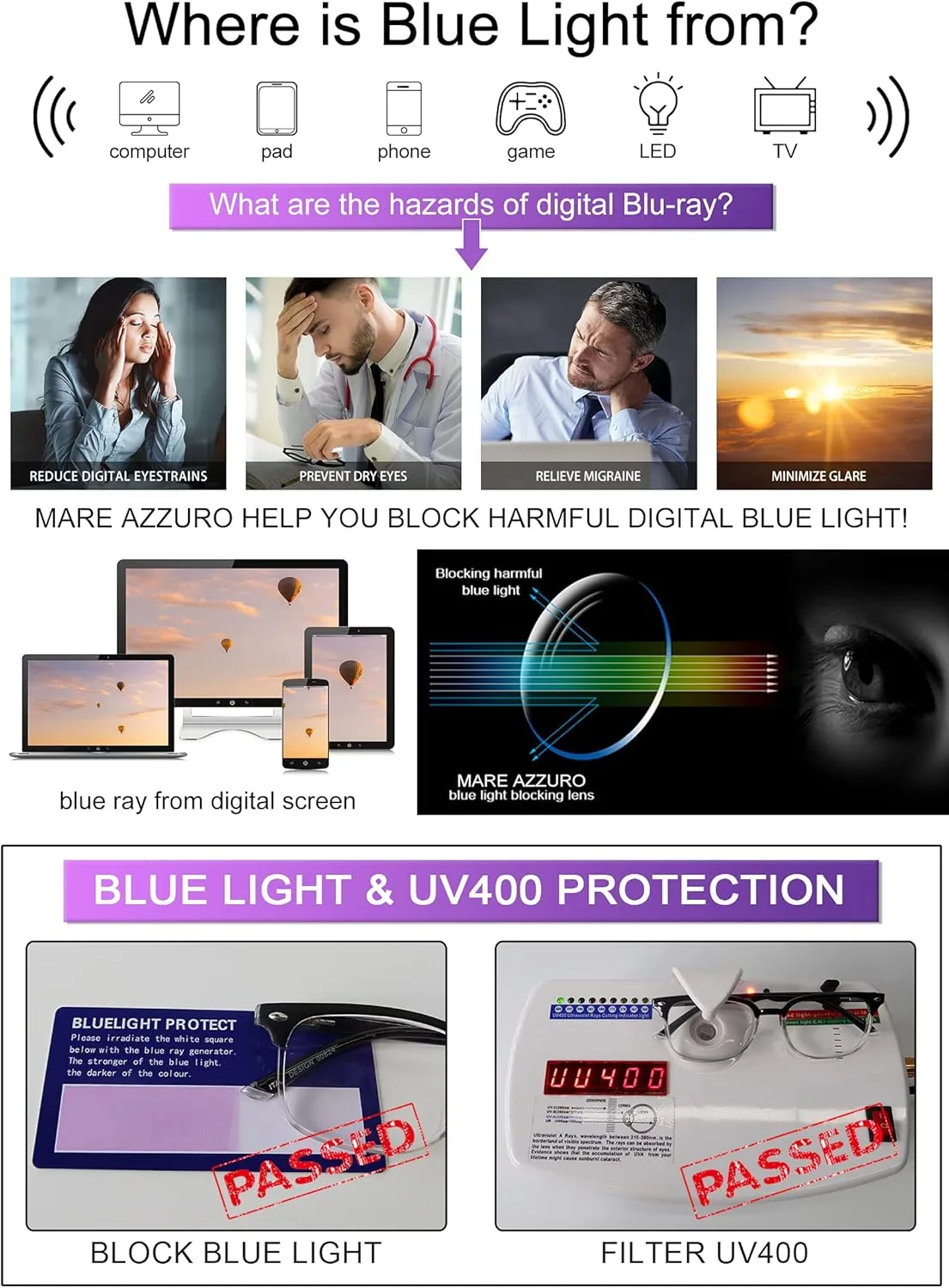 MARE AZZURO Progressive Multifocus Reading Glasses Blue Light Blocking Women Men Lightweight Multifocal Readers