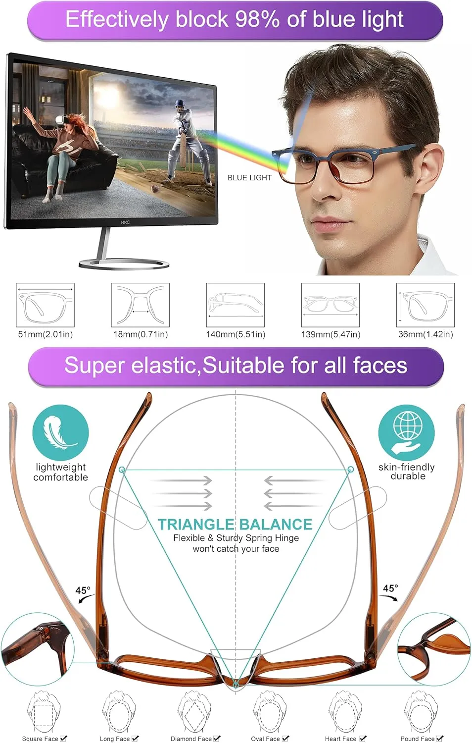MARE AZZURO Progressive Multifocus Reading Glasses Blue Light Blocking Women Men Lightweight Multifocal Readers