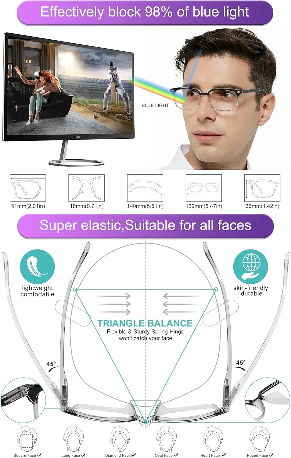 MARE AZZURO Progressive Multifocus Reading Glasses Blue Light Blocking Women Men Lightweight Multifocal Readers