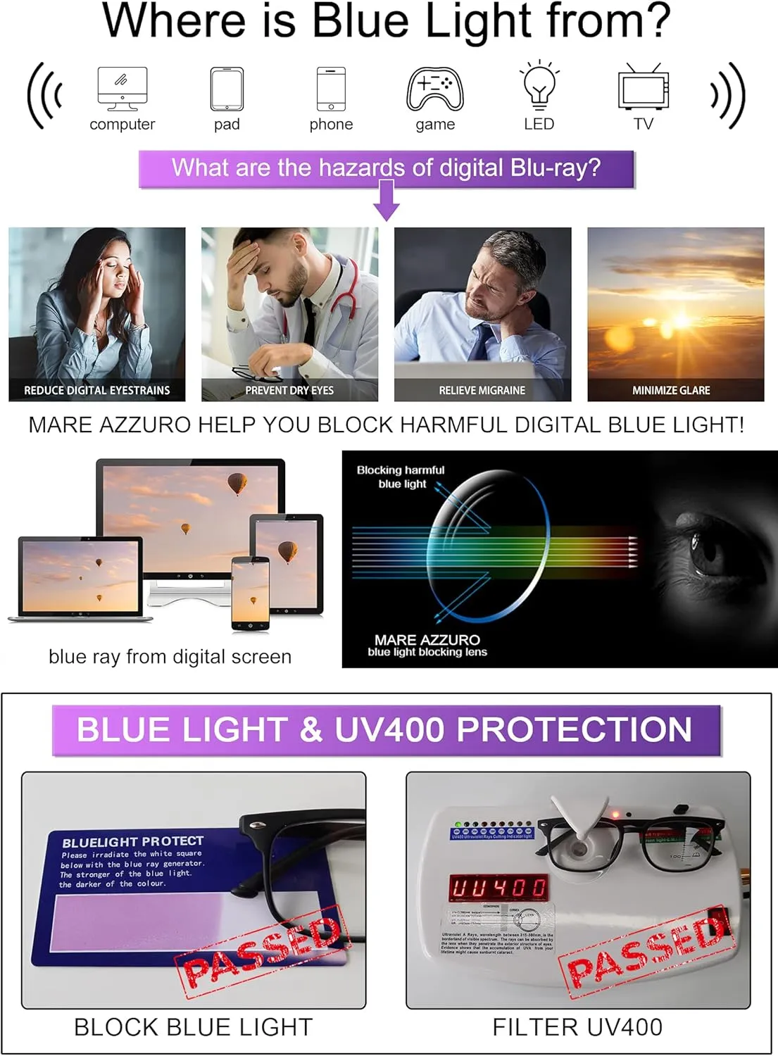 MARE AZZURO Progressive Multifocus Reading Glasses Blue Light Blocking Women Men Lightweight Multifocal Readers