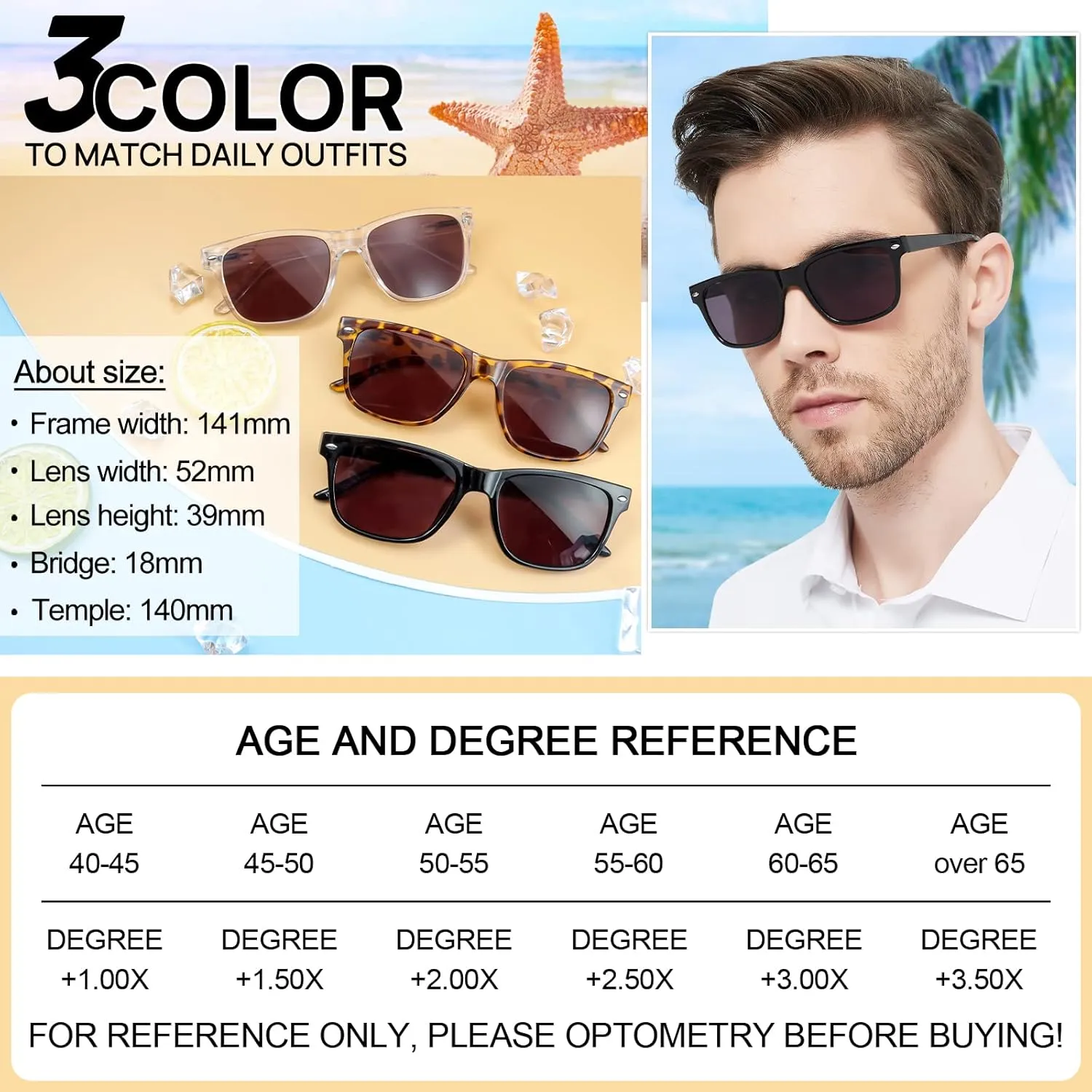 MARE AZZURO Reader Sunglasses Men Large Square Sun Reading Glasses 1.0 1.25 1.5 1.75 2.0 2.25 2.5 2.75 3.0 3.5 4.0