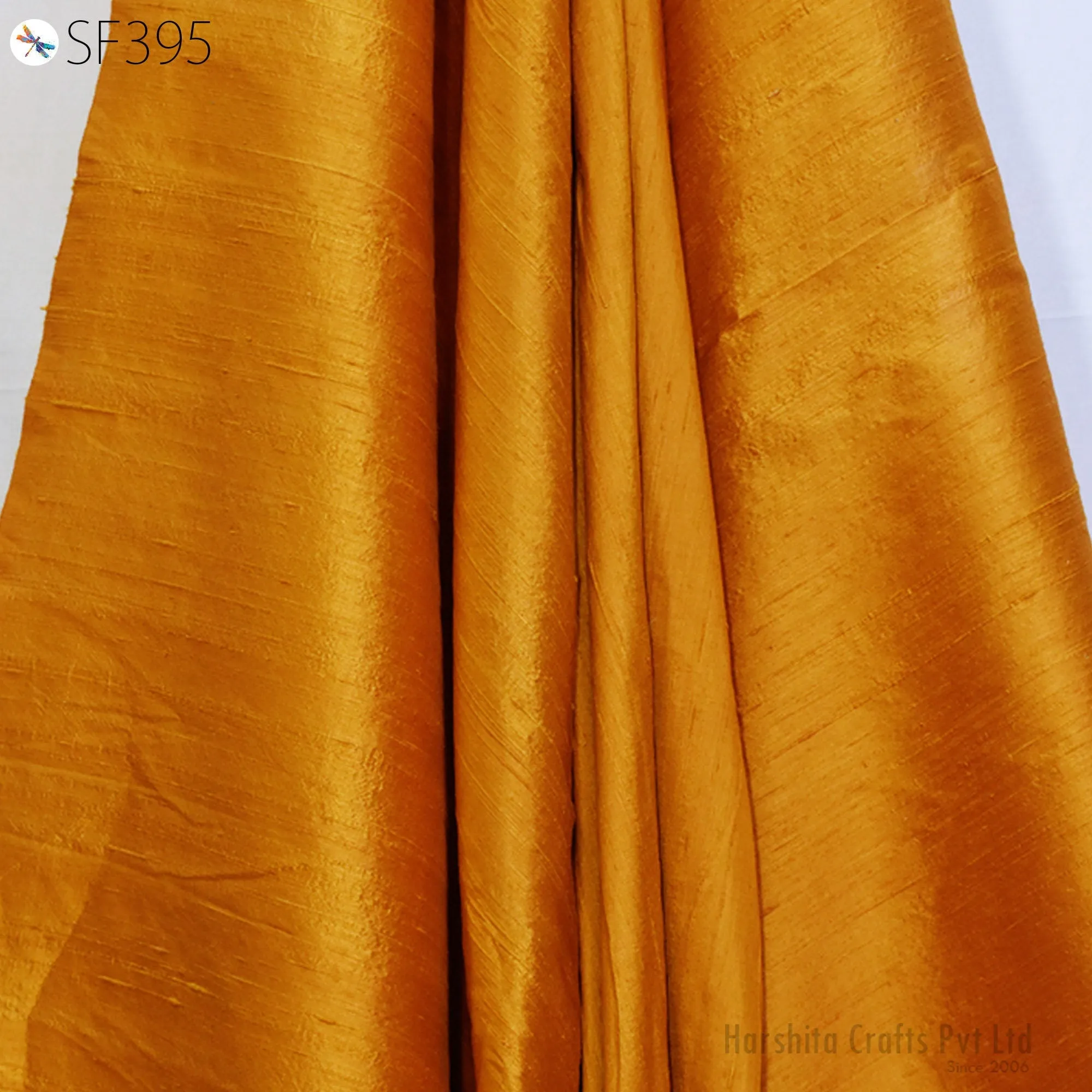 Marigold Yellow Pure Dupioni Fabric Shantung Raw Silk by Yard Indian Bridal Wedding Dress Pillowcases Drapery Curtains Costume Upholstery