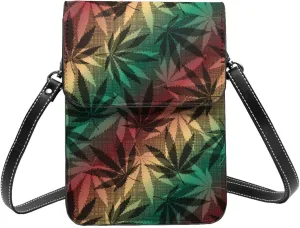 Marijuana Weed Leaf Leather Crossbody Cell Phone Purse Small Wallet Bags Adjustable Phone Bag for Women