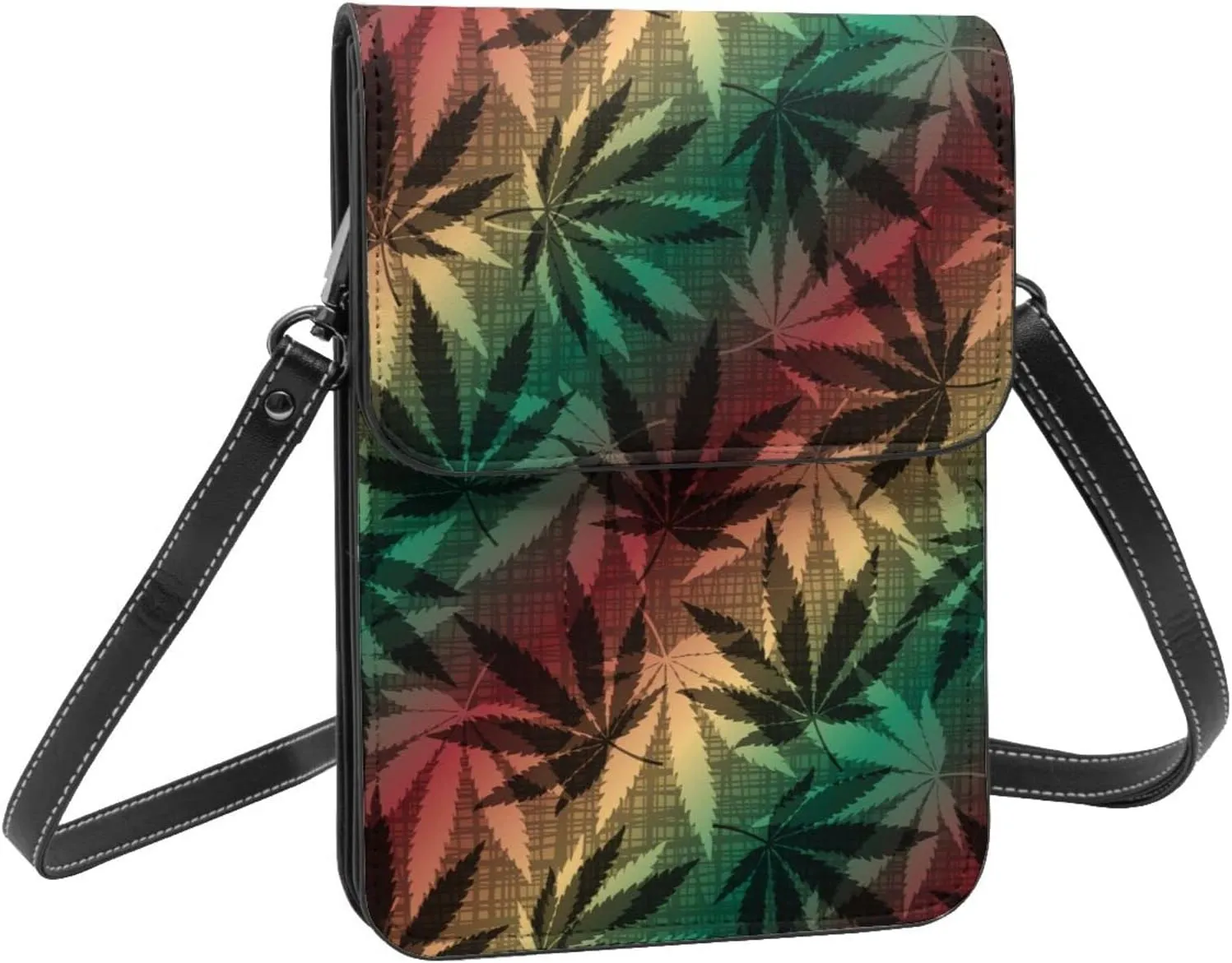 Marijuana Weed Leaf Leather Crossbody Cell Phone Purse Small Wallet Bags Adjustable Phone Bag for Women