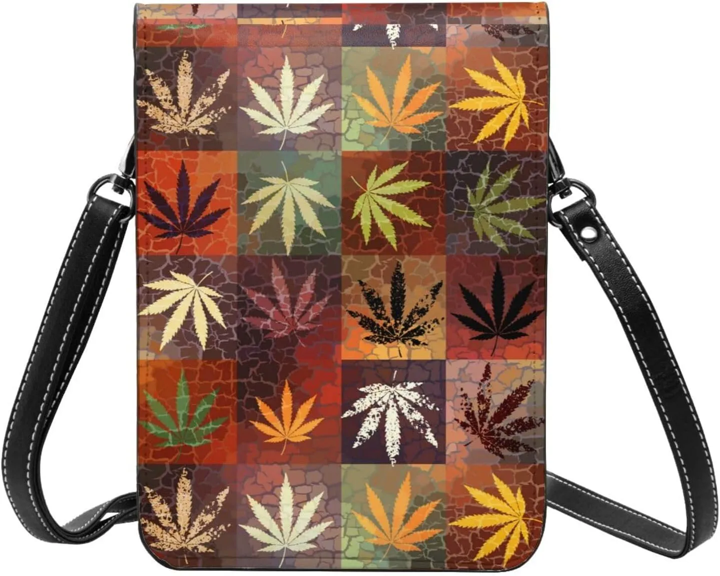 Marijuana Weed Leaf Leather Crossbody Cell Phone Purse Small Wallet Bags Adjustable Phone Bag for Women