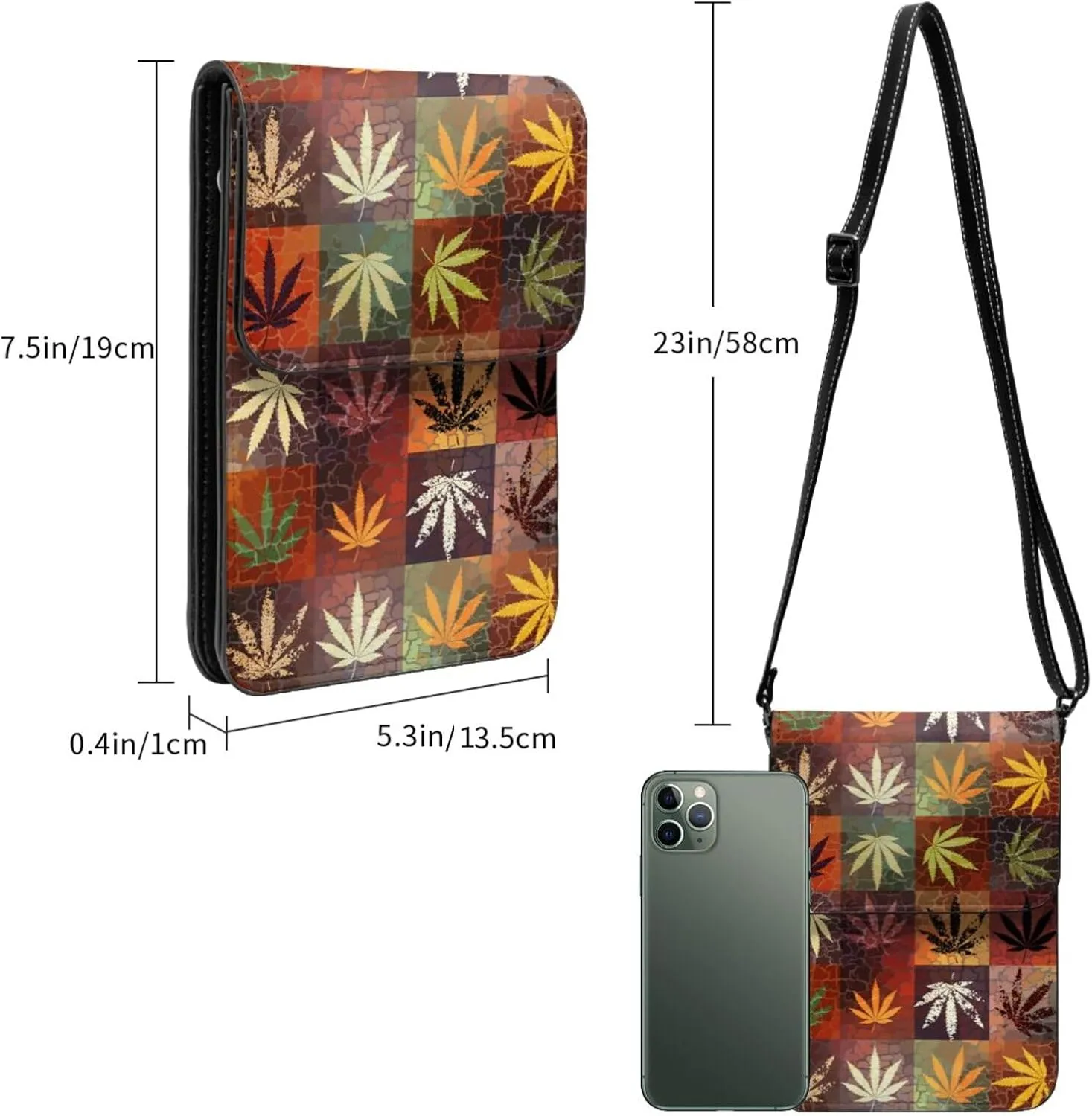 Marijuana Weed Leaf Leather Crossbody Cell Phone Purse Small Wallet Bags Adjustable Phone Bag for Women