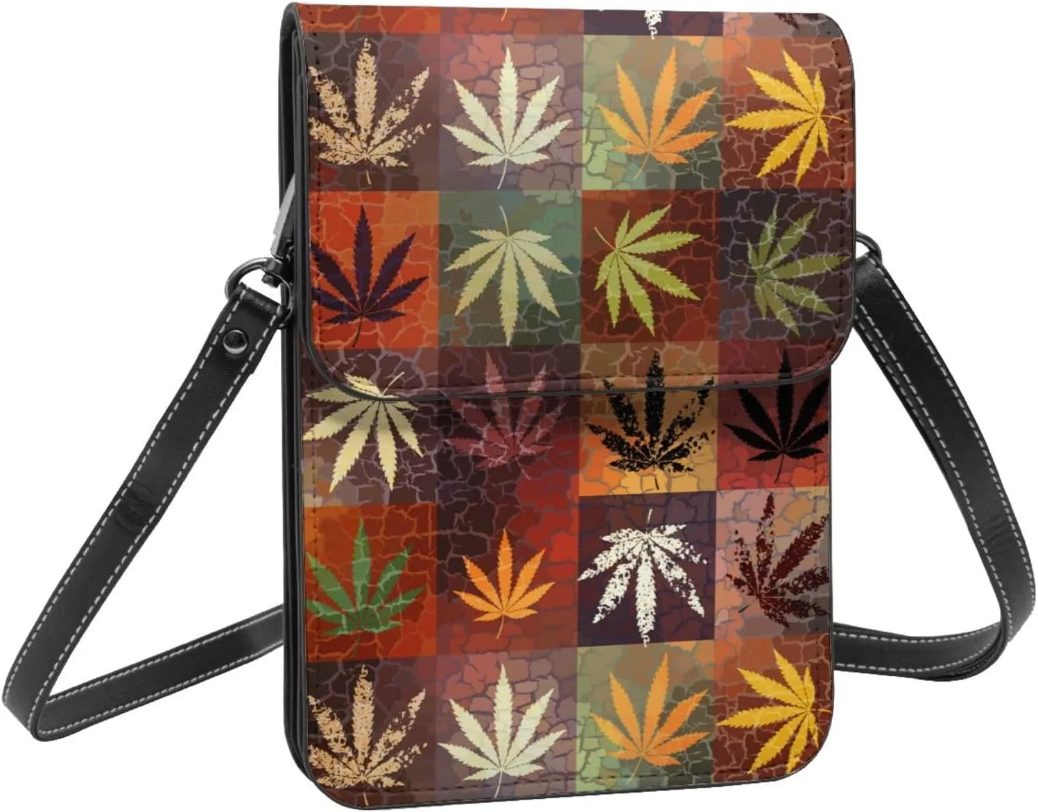 Marijuana Weed Leaf Leather Crossbody Cell Phone Purse Small Wallet Bags Adjustable Phone Bag for Women