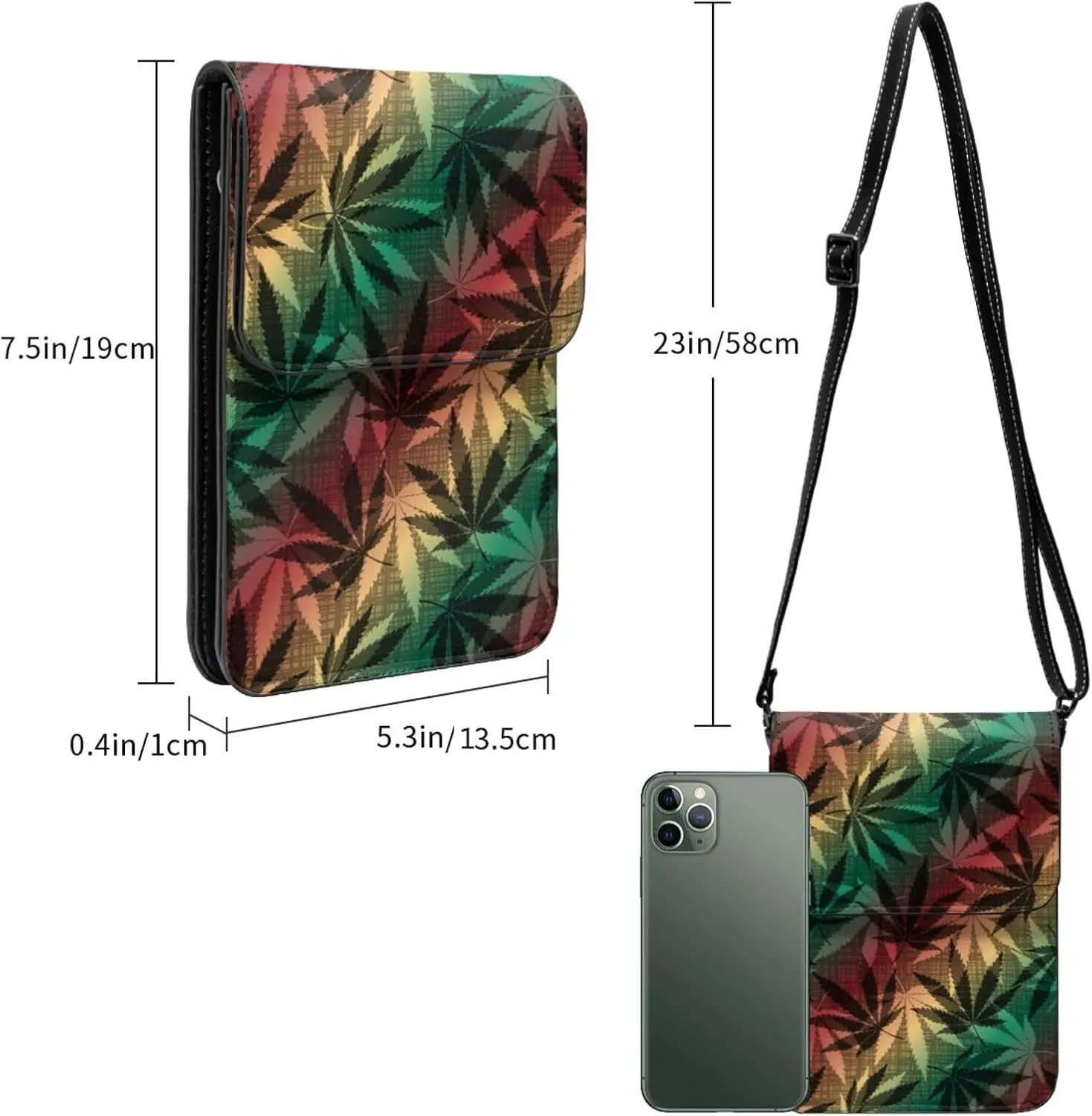 Marijuana Weed Leaf Leather Crossbody Cell Phone Purse Small Wallet Bags Adjustable Phone Bag for Women