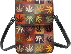 Marijuana Weed Leaf Leather Crossbody Cell Phone Purse Small Wallet Bags Adjustable Phone Bag for Women