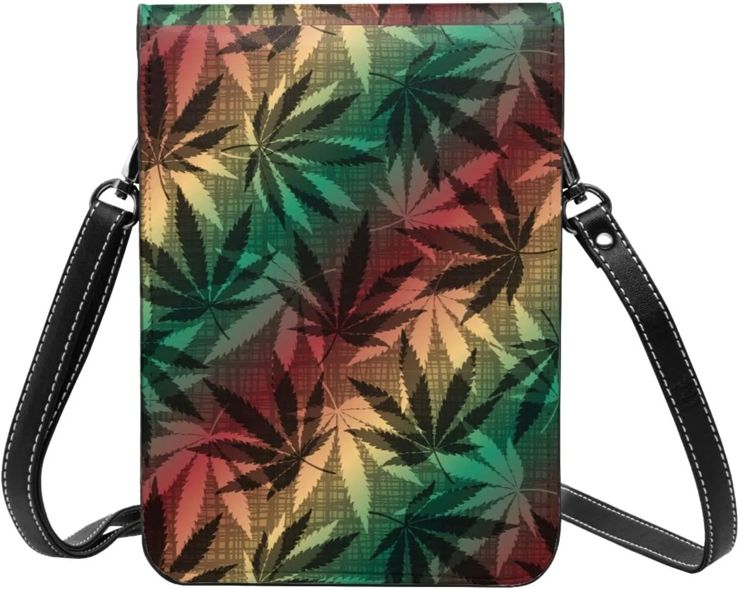 Marijuana Weed Leaf Leather Crossbody Cell Phone Purse Small Wallet Bags Adjustable Phone Bag for Women