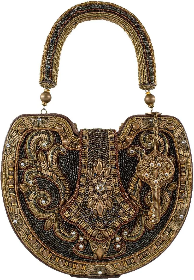 Mary Frances Lock it Up Beaded Padlock Top Handle Handbag with Key Charm, Gold
