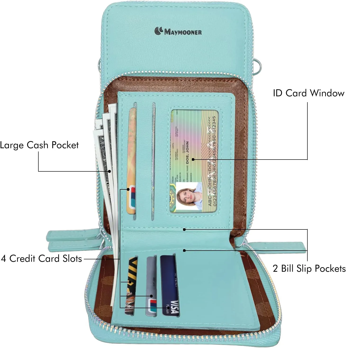 MAYMOONER Cell Phone Purse for Women, Small Crossbody Bag PU Leather with Card Slots Multiple Zipper Closure