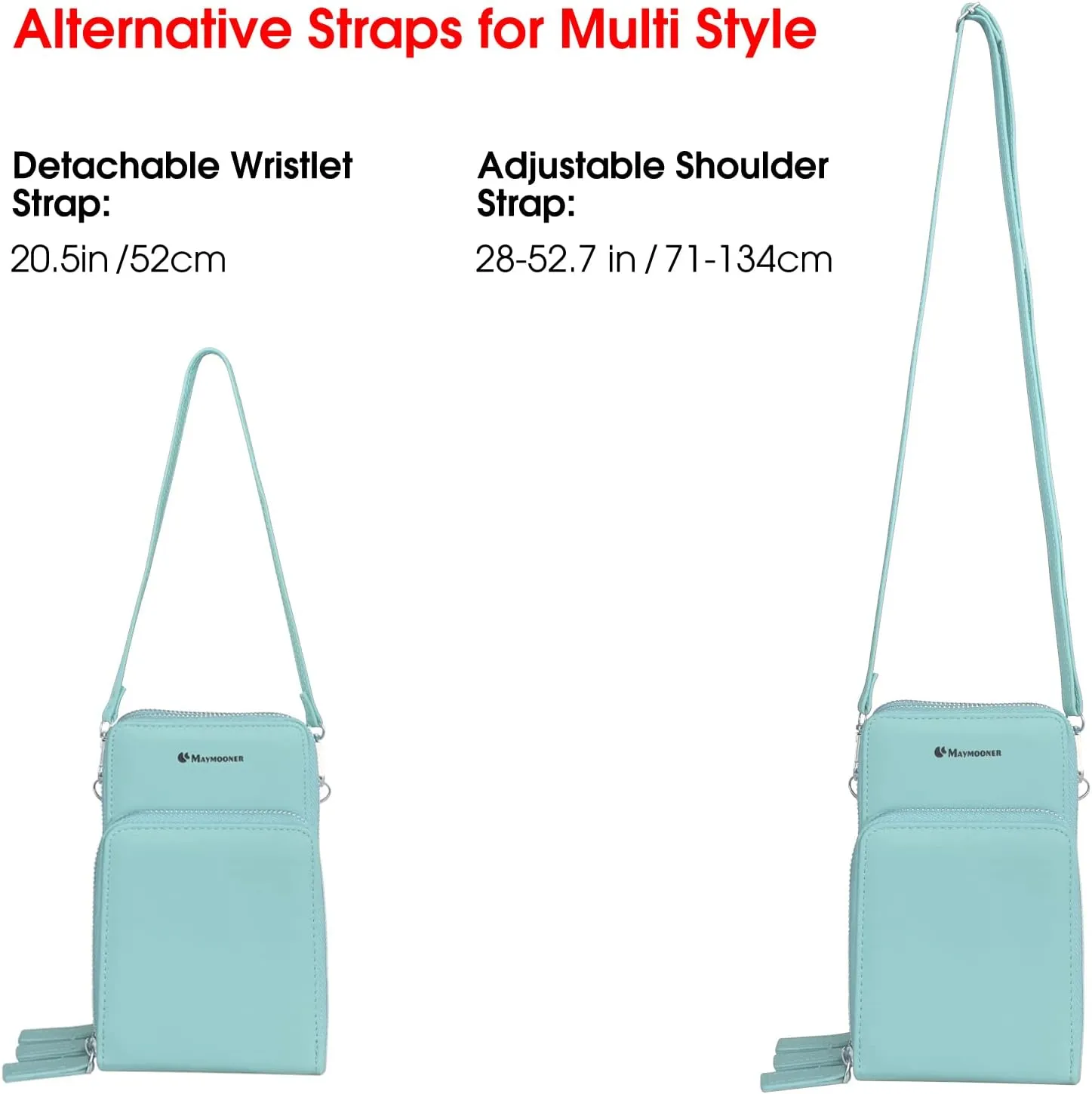 MAYMOONER Cell Phone Purse for Women, Small Crossbody Bag PU Leather with Card Slots Multiple Zipper Closure