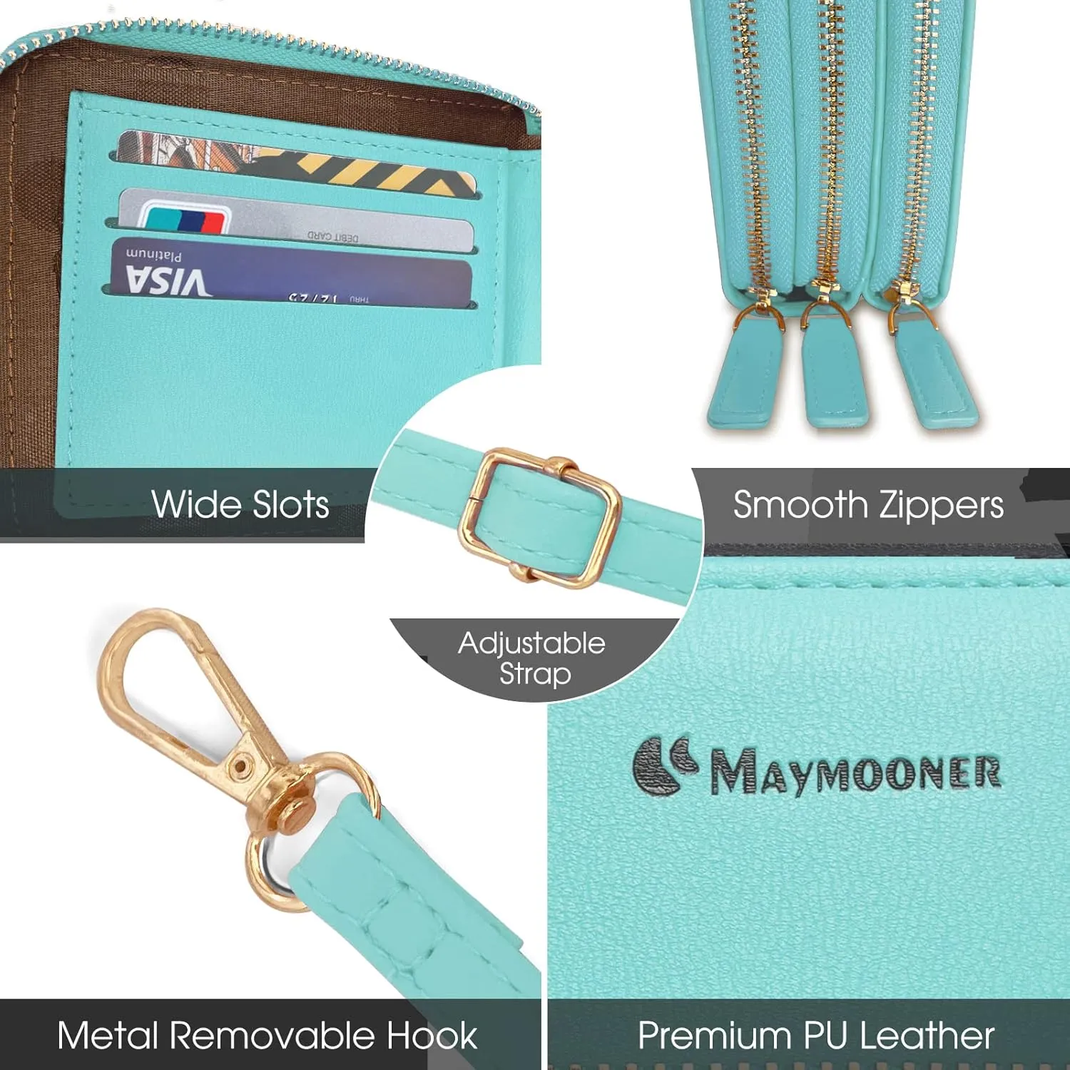 MAYMOONER Cell Phone Purse for Women, Small Crossbody Bag PU Leather with Card Slots Multiple Zipper Closure