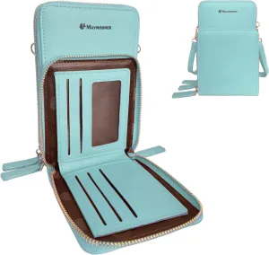 MAYMOONER Cell Phone Purse for Women, Small Crossbody Bag PU Leather with Card Slots Multiple Zipper Closure
