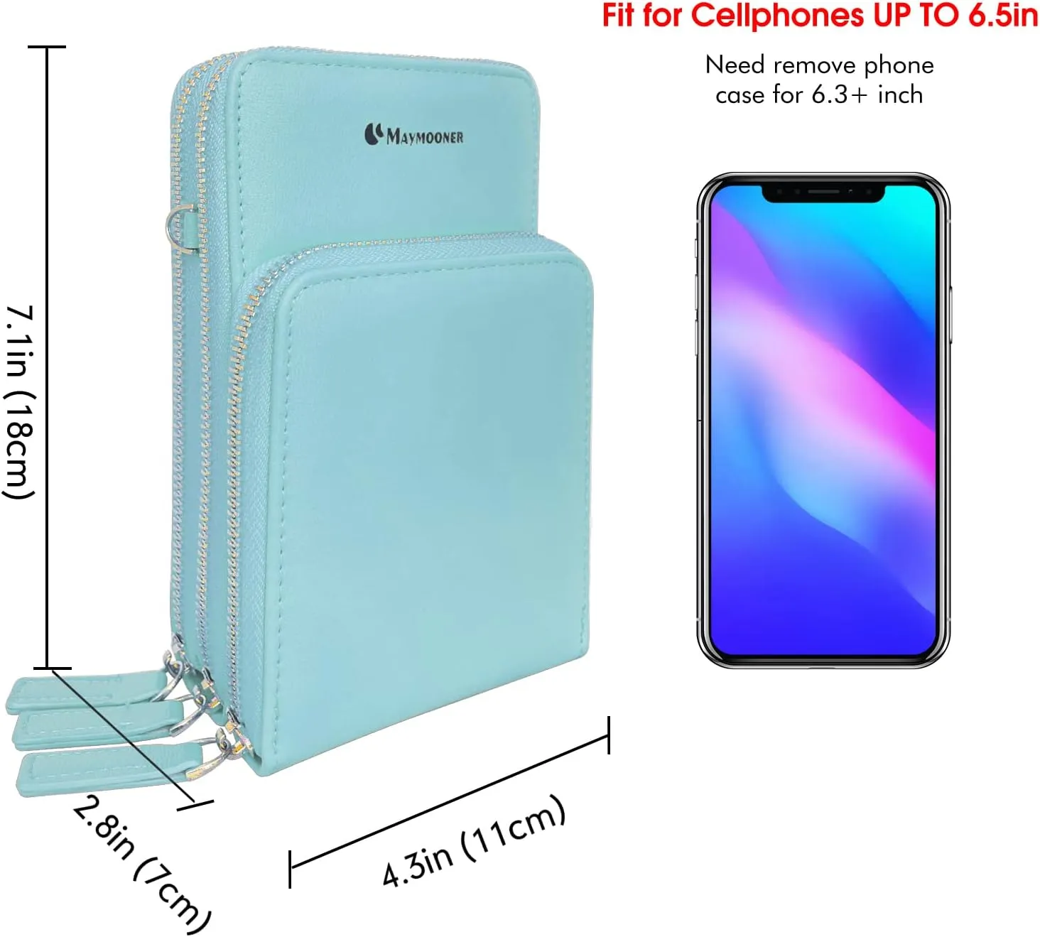 MAYMOONER Cell Phone Purse for Women, Small Crossbody Bag PU Leather with Card Slots Multiple Zipper Closure
