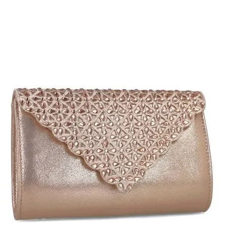 MB 85540 Rose Gold with embellished Flap Clutch