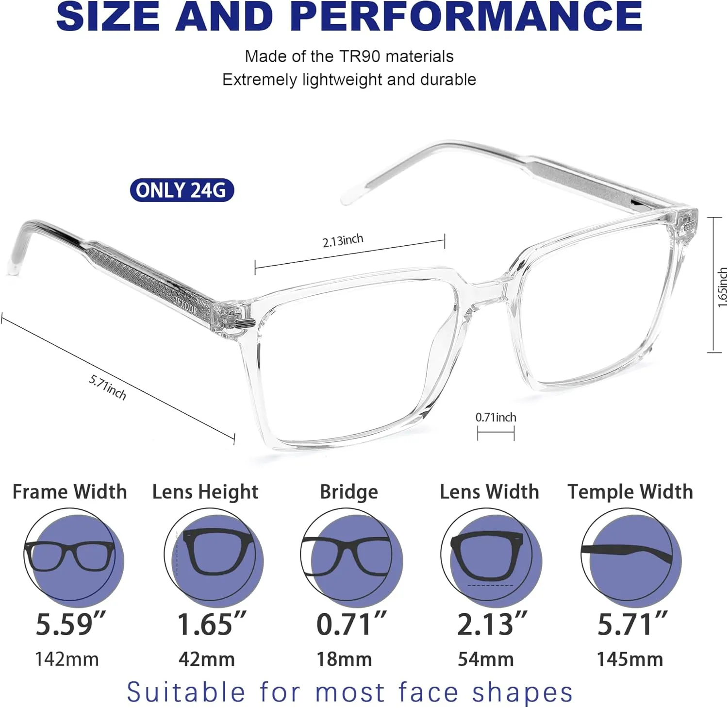 Men's Blue Light Blocking Glasses, Fake Square Computer Screen Eyeglasses Anti Eyestrain & UV Glare RF6201