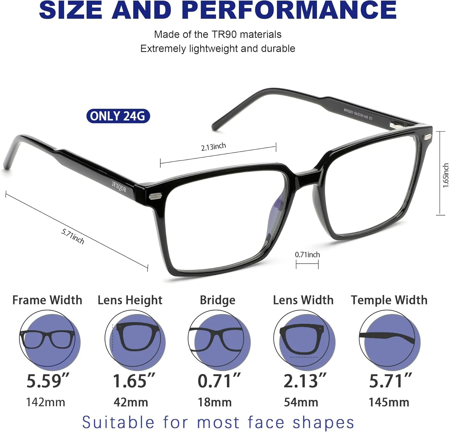 Men's Blue Light Blocking Glasses, Fake Square Computer Screen Eyeglasses Anti Eyestrain & UV Glare RF6201