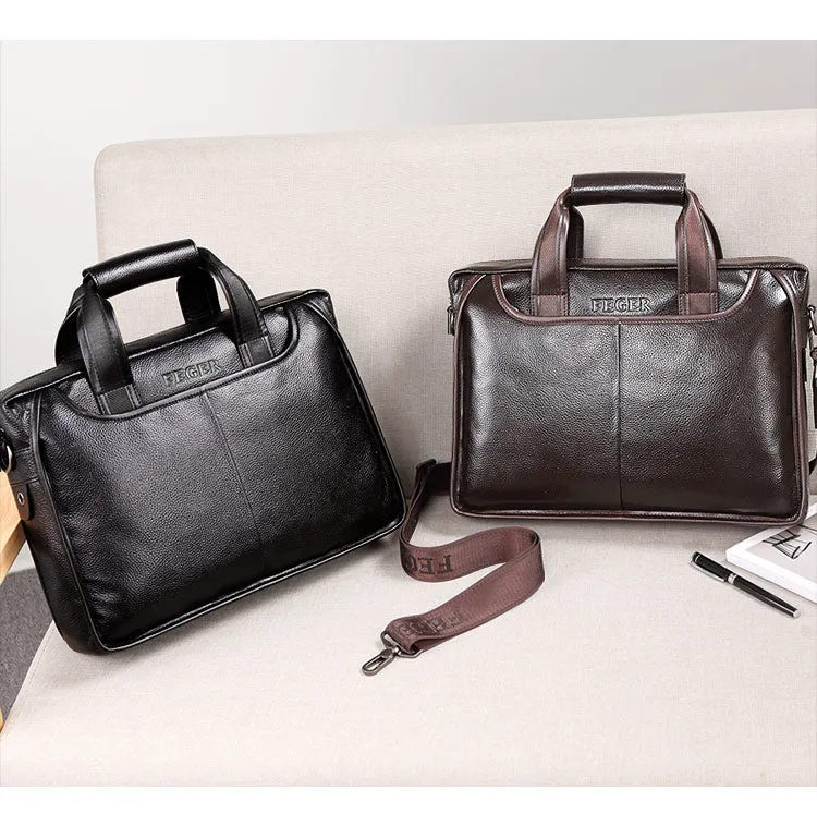 Men's Genuine Leather Shoulder Bag Brand Men Shoulder Bag Business Handbag Laptop Briefcase Male Crossbody Messenger Bags FEGER