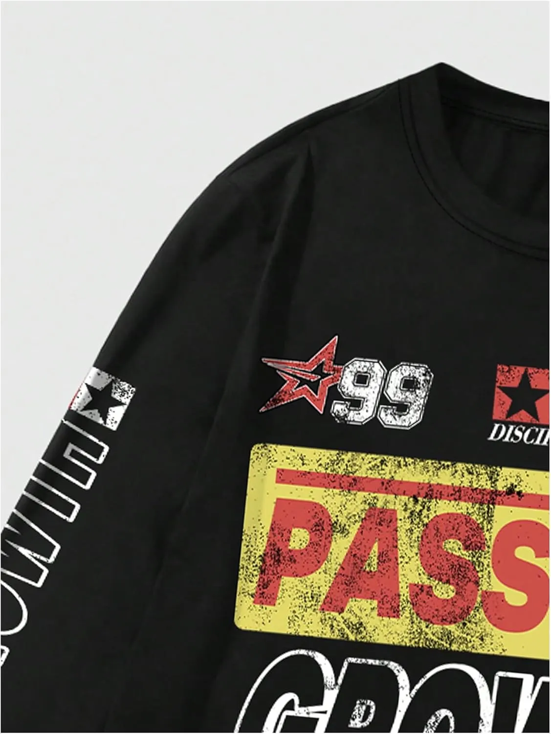 Men's Number Print Jersey Tops Graphic Tee Long Sleeve Crew Neck T-Shirt Streetwear