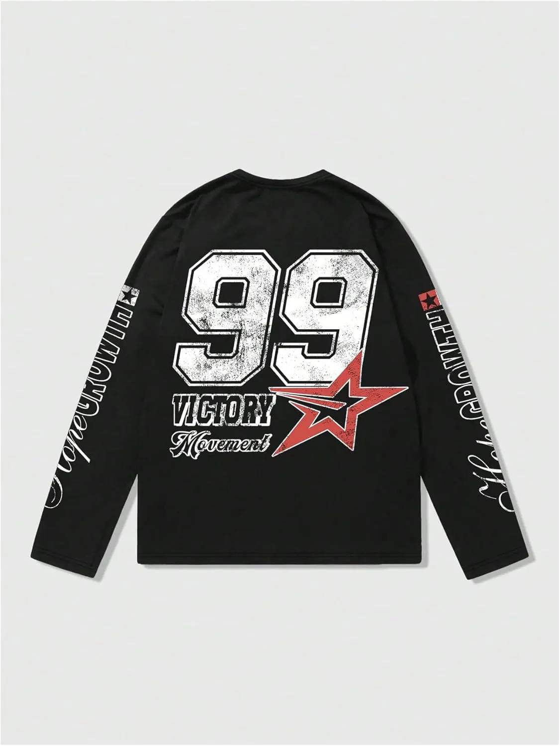 Men's Number Print Jersey Tops Graphic Tee Long Sleeve Crew Neck T-Shirt Streetwear