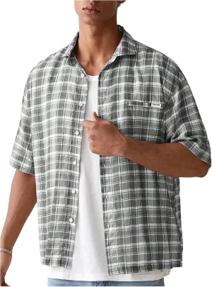 Men's Plaid Button Up T Shirts Half Sleeve Collared Baggy Summer Casual Tees