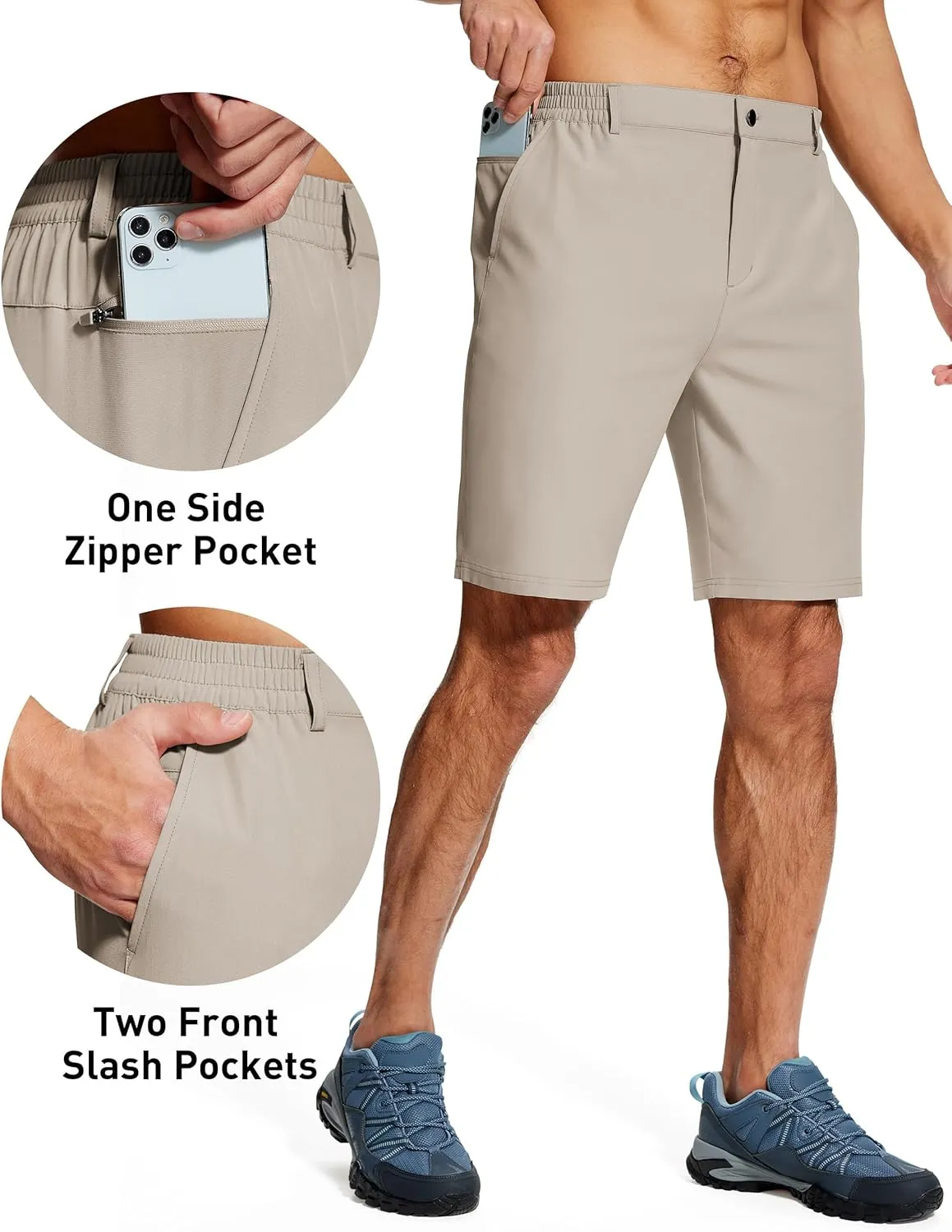 Mens Stretch Dress Shorts 9 Inch Lightweight Quick Dry Hiking Golf Shorts for Men Casual Outdoor Work 3 Pockets