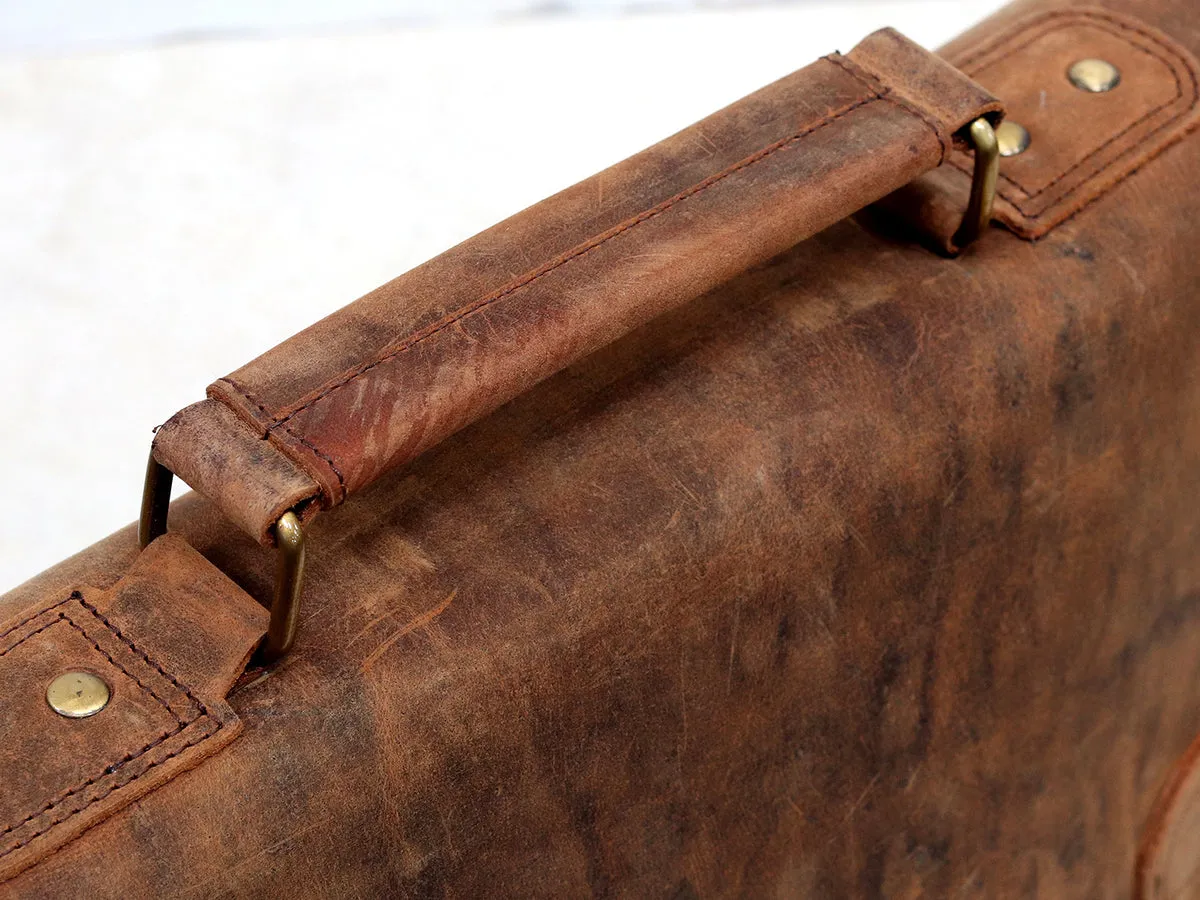 Men's Vintage Leather Satchel 15 Inch With Pocket & Handle
