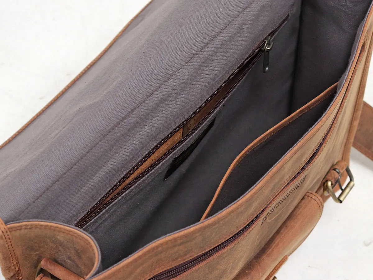 Men's Vintage Leather Satchel 15 Inch With Pocket & Handle